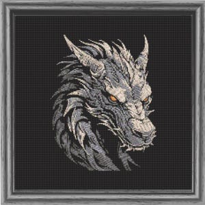 Dragon Cross Stitch Pattern, Realistic Fantasy PDF Chart, Gothic Black Embroidery Design, Pattern Keeper Compatible, Instant Download