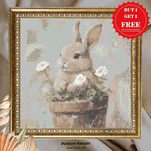 Vintage Easter Bunny Cross Stitch Pattern: Antique Rabbit Embroidery (PDF Download)