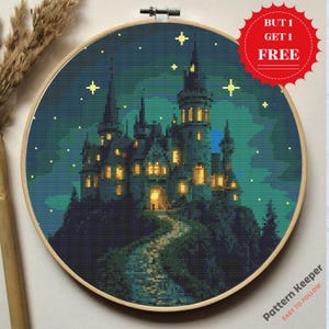 Wizard Castle Cross Stitch Pattern: Starry Night Fantasy Design (PDF)