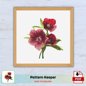 Red Helleborus Flower Cross Stitch Pattern, cross stitch patterns, point de croix, punto de cruz, cross stitch pattern pdf