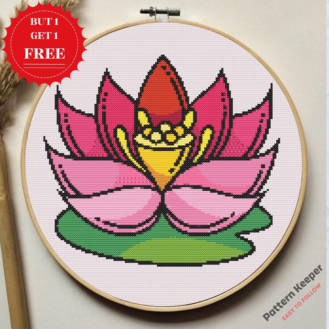 Elegant Lotus Flower Cross Stitch Pattern: Floral Embroidery (PDF, SVG ...