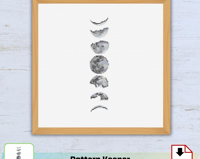 Moon Phases Cross Stitch Pattern Download PDF Space Cross Stitch, Lunar ...