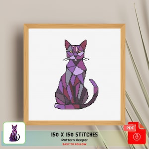 Geometrische kat kruissteekpatroon: modern borduurwerk (pdf-patroon)