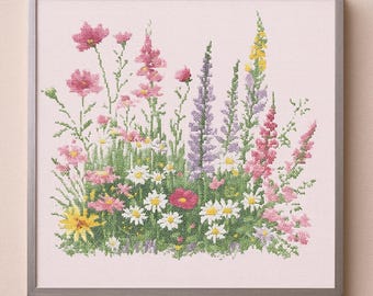 Wildflower Cross Stitch Pattern, PDF Spring Garden Embroidery Design, Floral Needlepoint Chart for Hoop Art, Pattern Keeper Friendly