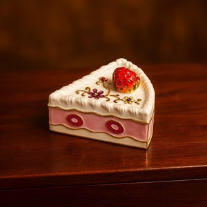Strawberry Cake Slice Trinket Box – Hand-Painted Dessert Jewellery Holder and Mini Keepsake | Adorable Gift for Her, Sweet Decor Accent