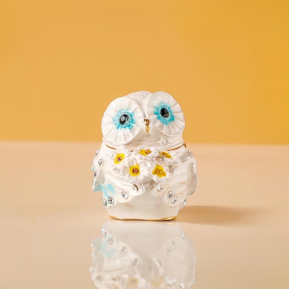 Leopacat Owl Figurine Trinket Box - Hand-Painted Enamel Jewelry Box, Ring Holder, Home Decor Collectible