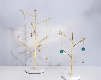 Suporte para joias Gold Tree com base de mármore – Expositor elegante