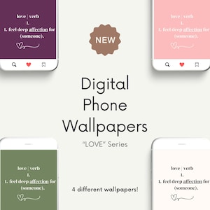 LOVE Series - Minimalistisches Handy-Tapetenset (4 Farben) | Beige, Salbei-Grün, Blush, Dunkellila | Ästhetische Sperrbildschirm Hintergründe