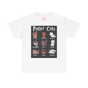 Custom Potter Cats Unisex Heavy Cotton Tee - Magical Cat Lovers Gift, Feline Fantasy Shirt, Wizard-themed Apparel, Cute Cat T-Shirt, Animal