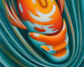 Swirling Koi VIII, acrylic on canvas, 30" x 15"