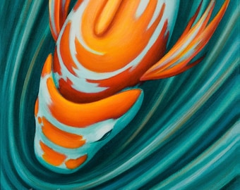 Swirling Koi VII, acrílico sobre lienzo, 30" x 15"