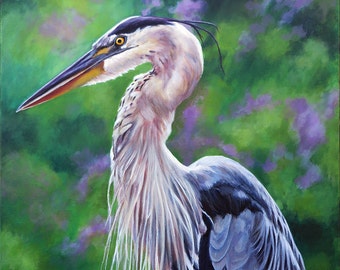 Great Blue Heron gesigneerd en gematteerd print van een schilderij van Eden Bachelder, 11" x 14" gematteerd formaat