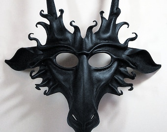 Goat leather mask in semi-gloss black, Pan, faun, Baphomet, Capricorn, devil, Halloween