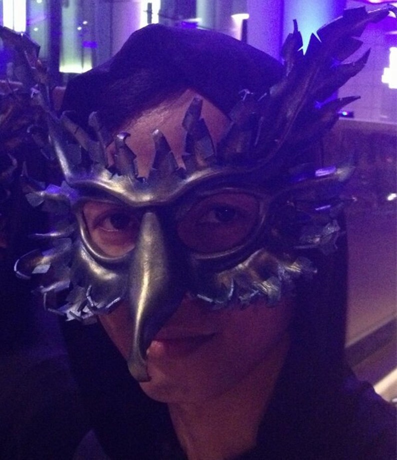 gryphon Halloween hand-painted in metallic blue-green and green-gold Griffin leather mask