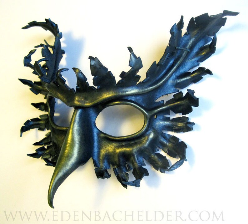 gryphon Halloween hand-painted in metallic blue-green and green-gold Griffin leather mask