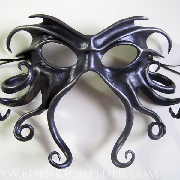 Cthulhu leather mask, hand-painted in dark metallic purple and silver, Halloween