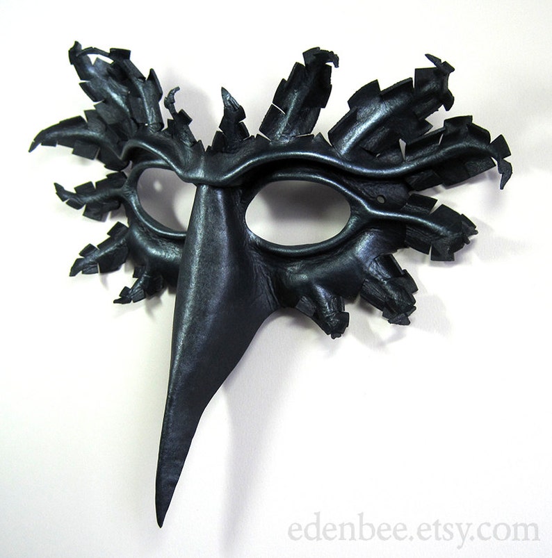 Masque De Corbeau En Similicuir - Demi-masque Avec Plumes Gaufrées Et Bec, Pour Halloween Et Cosplay - 14