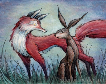Signed and matted print of original Chance Encounter watercolour painting by Eden Bachelder, ready to frame