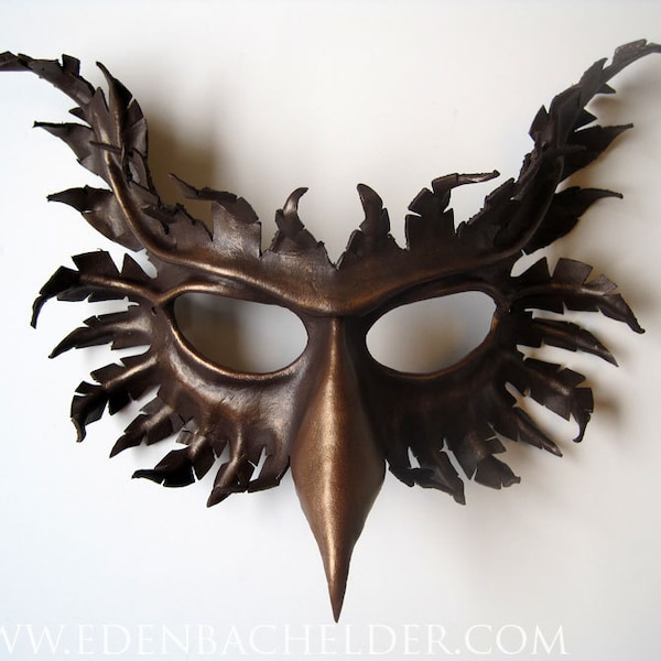 Masque de cuir Griffin, peints à la main en chocolat marron et bronze, Griffon, Halloween