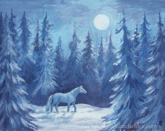 Grey on White, signed and matted print from a horse painting by Eden Bachelder, 11" x 14" matted size