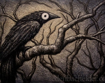 Black Bird XXXIV original mixed media painting on canvas by Eden Bachelder, 24" x 36", raven, crow, grackle, edenbee