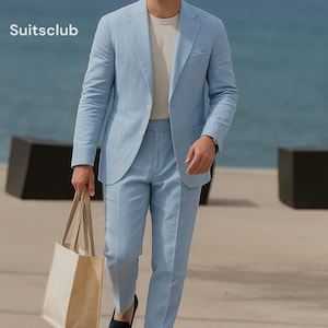 Linen Blue Suit - Blue Wedding Suit - Blue Linen Suit - Men Linen Suit - Men Wedding Suit - Men Wedding Clothing - Linen Wedding Suit