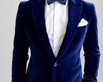Blue Tuxedo Jacket - Party Wear Blazer - Men's Blazer - Men's Clothing - Men Velvet Jacket - Blue Velvet Jacket - Tuxedo Jacket For Party