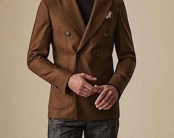 Blazer cruzado de lino marrón - Chaqueta de fiesta para hombre