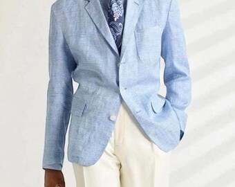 Blazer de lino azul - Abrigo de boda artesanal para hombre