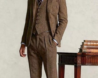 Men Brown Suit - Brown Tweed Suit - Men Tweed Suit - Groom Wedding Wear - Men Wedding Suit - Tweed 3Piece Suit - Traditional Tweed Suit