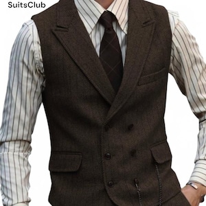 Herringbone Tweed Brown Vest Or Pant For Men - Formal Vest - Waistcoat For Groom - Groomsmen Waistcoat - Men Tweed Vest - Men Formal pant
