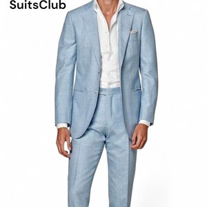 Men Suit - Blue Linen Suit - Suit For Men - Party Wear Suit - Jacket For Men - Suit For Prom - Party Wear Suit - Men's Clothing Linen Suit