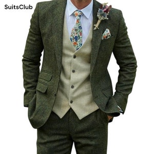 Men Green Suit - Green Three Piece - Green Tweed Suit - Suit For Groom - Men Tweed Suit - Party Wear Suit - Green Wedding Suit - Prom Suit