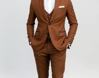 Herrkostym Brun Bröllop Förlovning, Bal Festkläder Slim Fit Brudgumskostymer