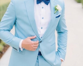 Handcrafted Sky Blue Terracotta Suit – Slim Fit Wedding Suit