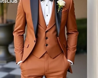 Men's Terracotta Orange Suit – Handcrafted Groom Wedding Tuxedo
