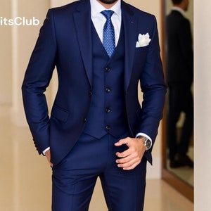 Blue Wedding Suit - Groom Wedding Wear - Party Wear Suit - Men&#39;s Clothing - Men Wedding Suit - Blue Groom Suit - Suit For Groom - Men Suit