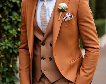 Handcrafted Terracotta Men's Suit – Brown Vest & Pant, Slim Fit