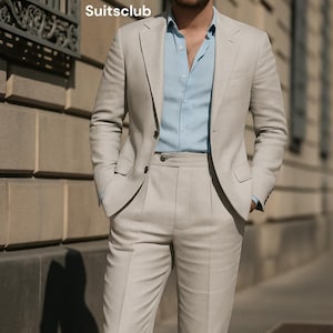 Natural Linen Suit - Elegant Men Linen Suit - Party Wear Linen Suit - Stylish Linen Suit - Beach Wedding Wear Linen Suit - Linen Prom Suit