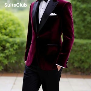 Men Tuxedo Suit - Men Velvet Suit - Burgundy Tuxedo Jacket - Suit For Men - Burgundy Velvet Jacket - Gift For Groom - Men Wedding Suit