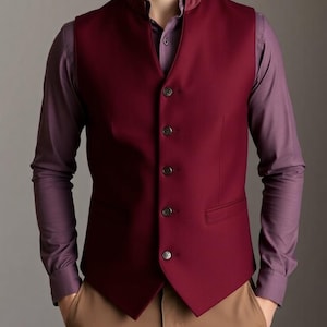 Maroon Men Vest - Groom Wedding Wear Formal Waistcoat - Gift For Groom
