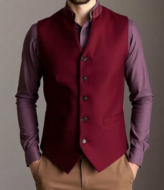 Panciotto Gilet Uomo Elegante Bordeaux Gilet Da Uomo Bordeaux
