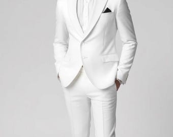 White Tuxedo Suit For Men Groom Wedding Wear Clothing Slim Fit Suit