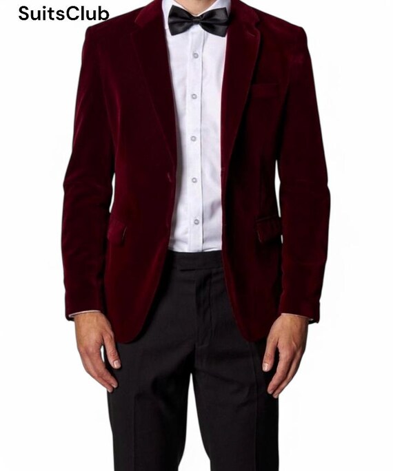 Men Maroon Jacket Men's Clothing Men's Blazer Velvet Jacket