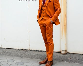 Terracotta Orange Three Piece Suit - Men's Wedding Suit