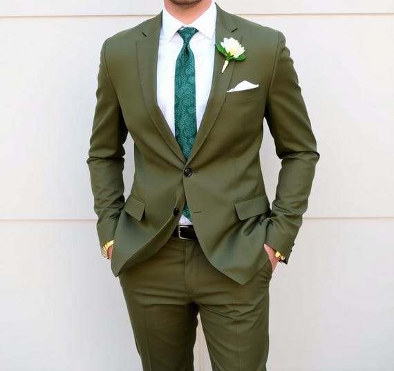 engagement formal dress for groom Olive Green Party Wedding Suit Men | Trendy Outfit casual engagement outfit for men