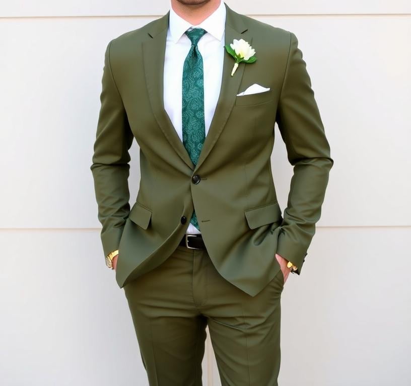 classy formal blazer engagement dress for men Olive Green Party Wedding Suit | Groom Trendy Outfit Class:WOM DRESS FLATS