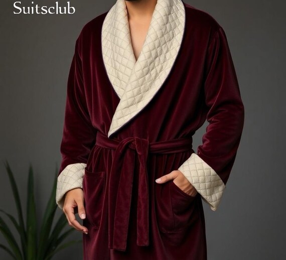 Vestaglia trapuntata in velluto color marrone Vestaglia per