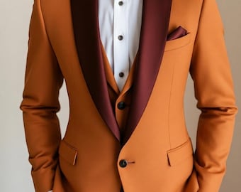 Terracotta Slim Fit Tuxedo Suit – Men's Wedding Outfit