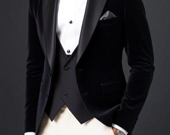Black Velvet Tuxedo Blazer - Men's Party Wear Jacket